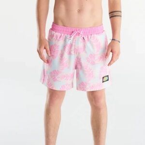 SLUNKS BASJOO MEN’S SHORTS LIGHT BLUE WITH PINK PALM LEAVES - S,M